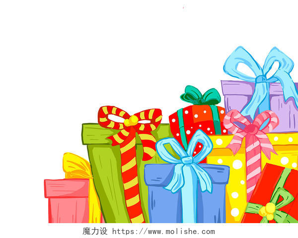 彩色手绘卡通圣诞节礼物礼物盒礼盒装饰元素PNG素材